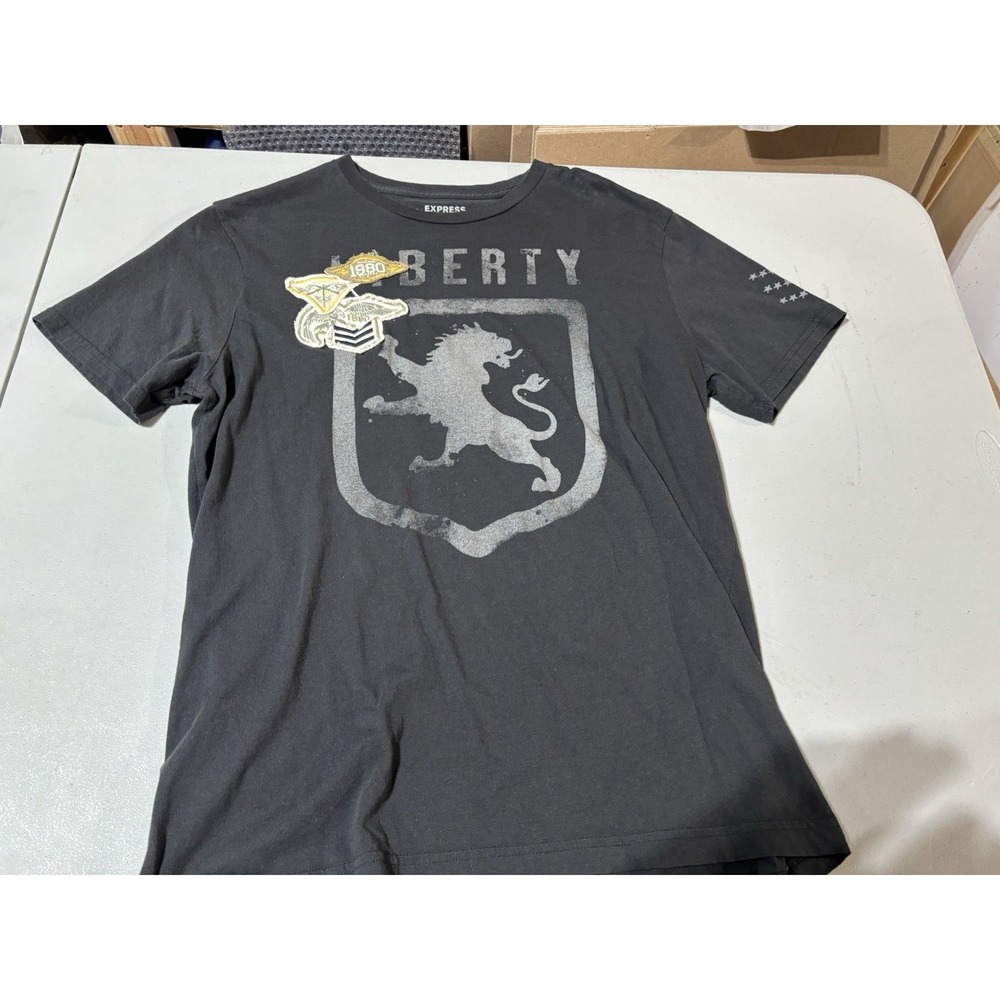 Vtg Y2K L‎ Express Lion Liberty Gray T Shirt
